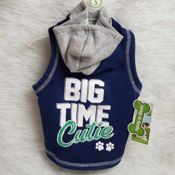 NEW!!! Small Wag-a-Tude Blue & Grey "Big Time Cutie" Dog Sweatshirt Hoodie Shirt - Picture 1 of 10